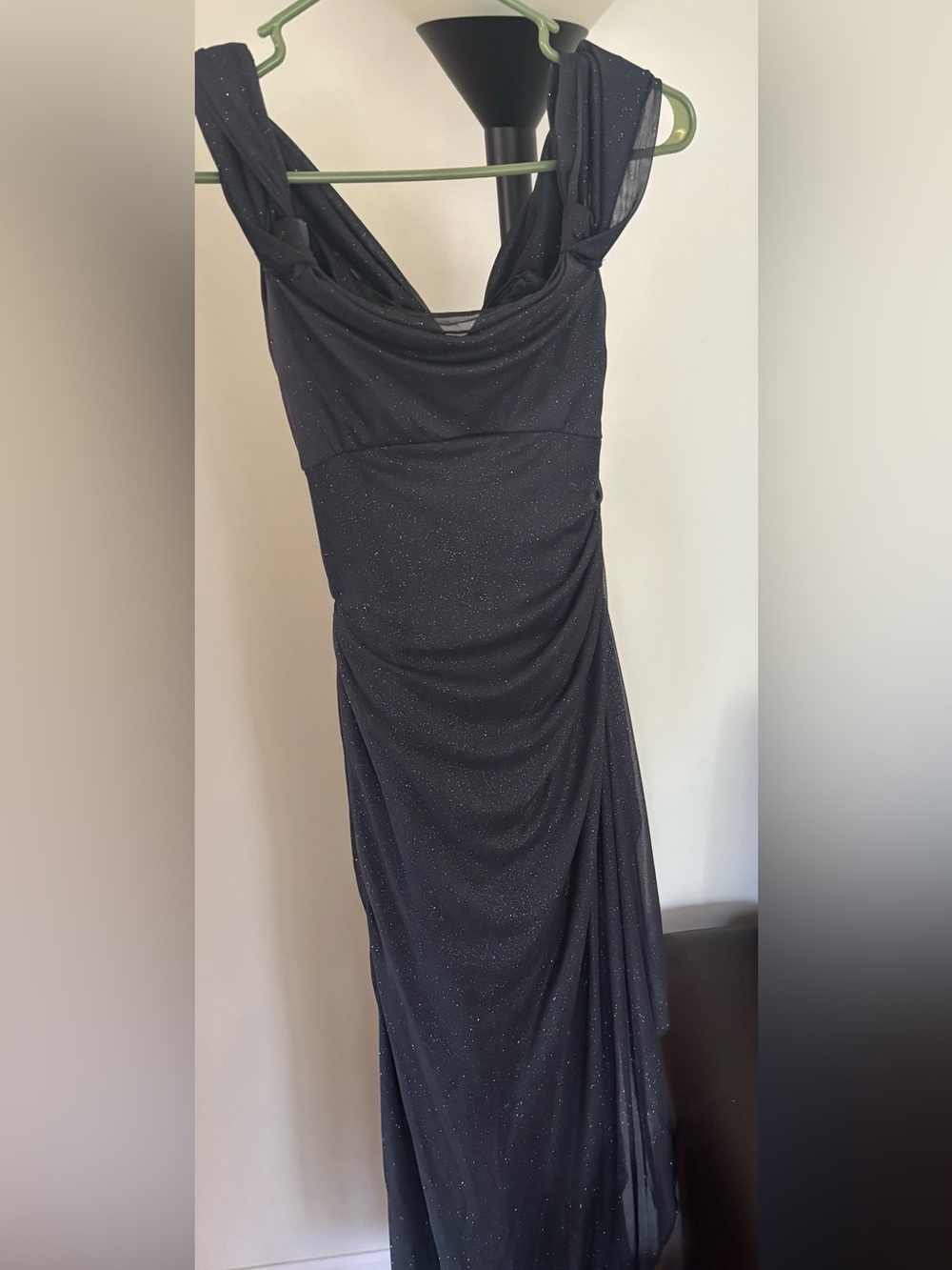 Elegant Black Sparkle Cowl Neck Women’s Dress size 4 feels smaller than 4 runs s